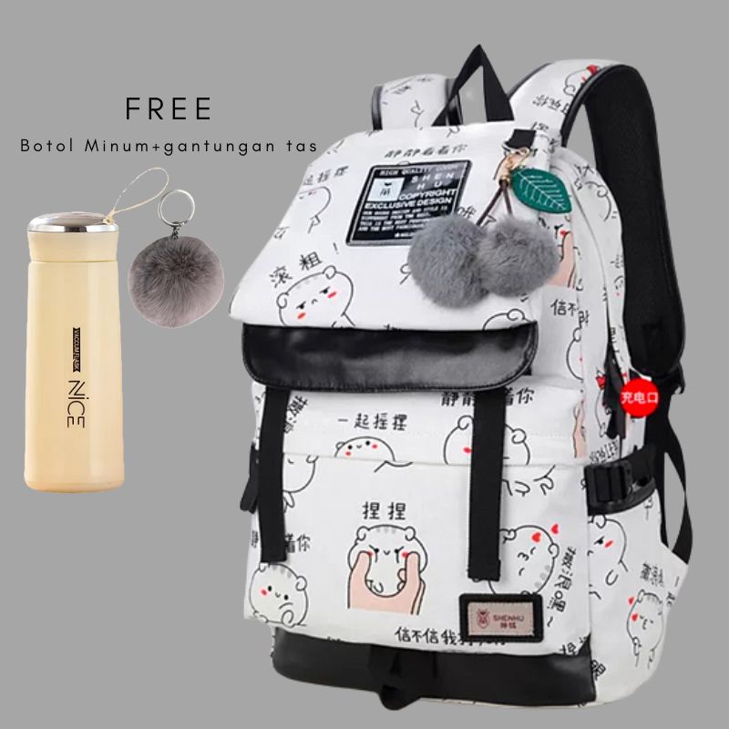 Tas Ransel Perempuan Untuk Sekolah Sd Smp Sma L0v3 B3t3s CX1 Free Gantungan Dan My B0ttl3 Lucu