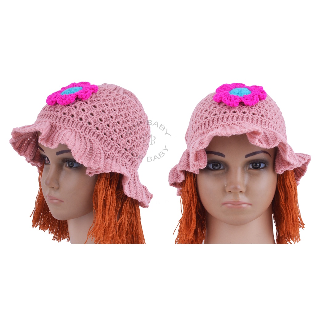 Topi Bayi Anak Rajut Bunga Dan Rambut - 4723