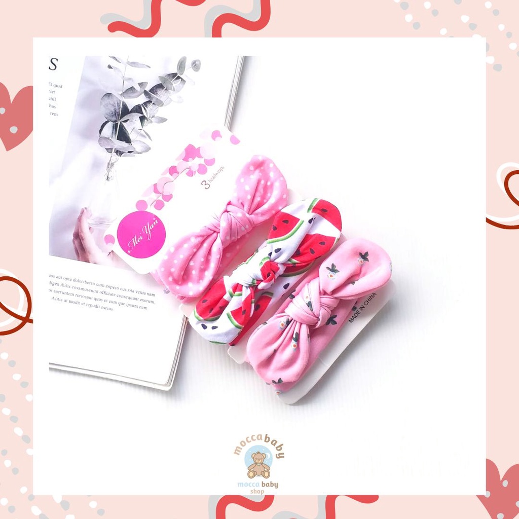 MBSS - BANDANA MOTIF A Bandana Set isi 3 Motif Beda / Headband Bayi Newborn Anak Perempuan Part 1