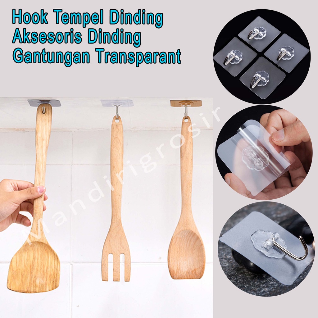 Aksesoris Dinding *Hook Tempel Dinding * Gantungan Tempel * Trasparant 10pcs