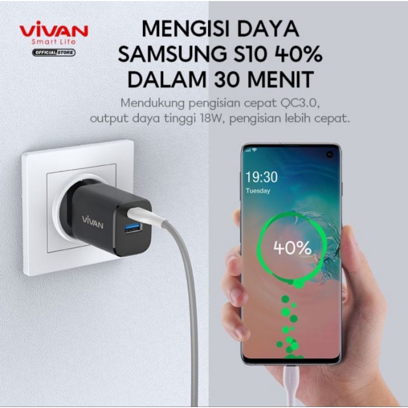 Vivan Charger 30 W Dual Port - Charger Vivan Power Super 30 QC 3.0+PD