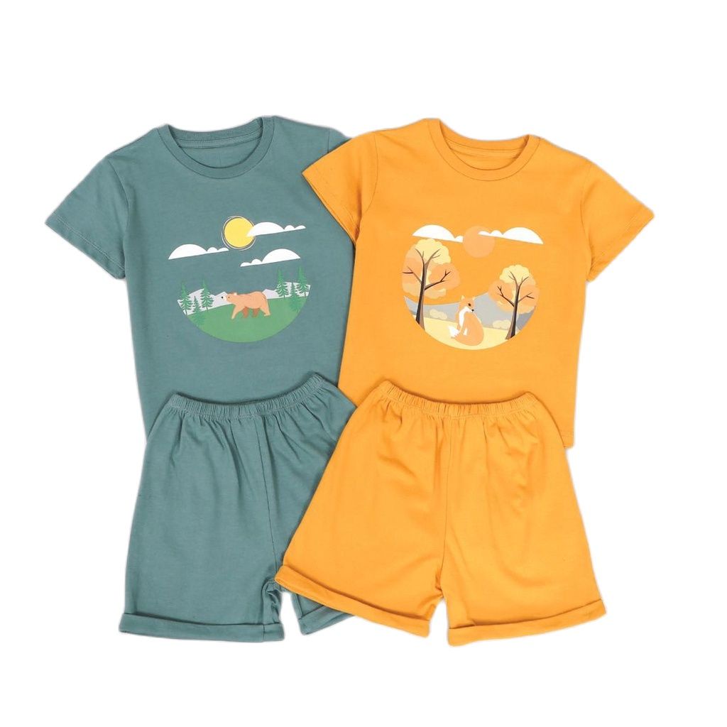 ZASKIYA - Setelan Anak Graphic Tee Set Basic Tee Hotpants / Setelan Anak Katun 1-3 Thn