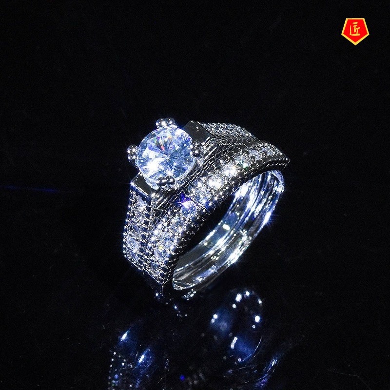 [Ready Stock]Classic Fashion Platinum Diamond Ring Set