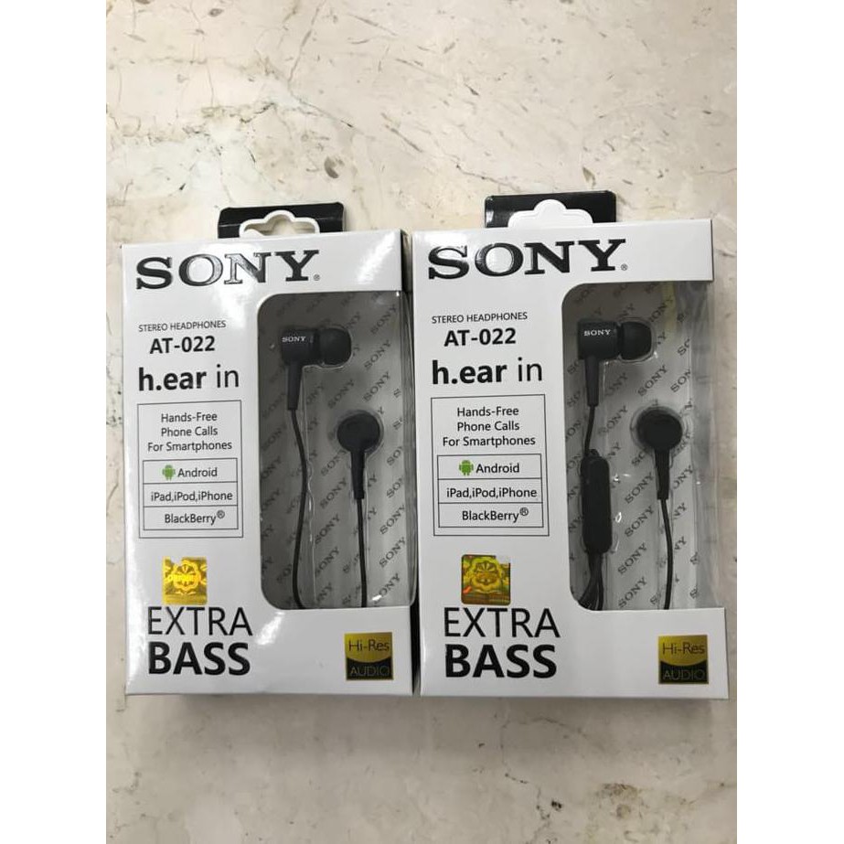Terlaris Hf headset handsfree earphone SONY AT-022 EXTRA BASS Baru
