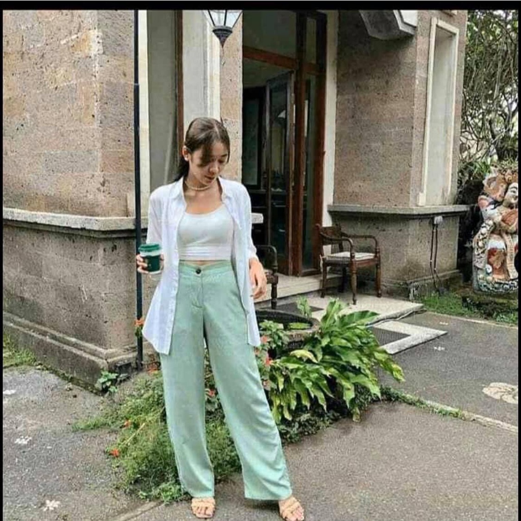 CELANA KATUN RAYON KULOT HIGHWAIST HW PANJANG RAYON KATUN DGN RESLETING DAN KANCING