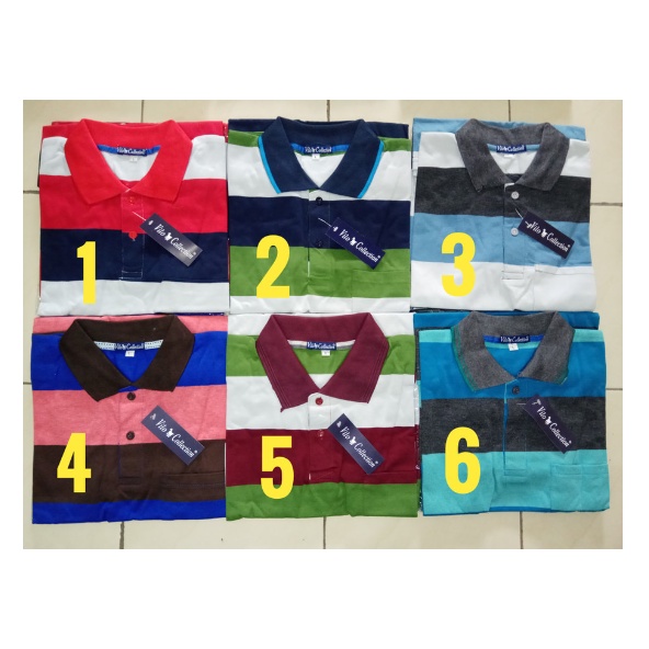 Promo Kaos Baju Polo Saku Berkerah Motif Garis