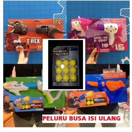 Refil mighty popper / Peluru Mainan Bola Busa Bulat / Peluru Nerf Bola Busa Bulat / unicorn / trex /