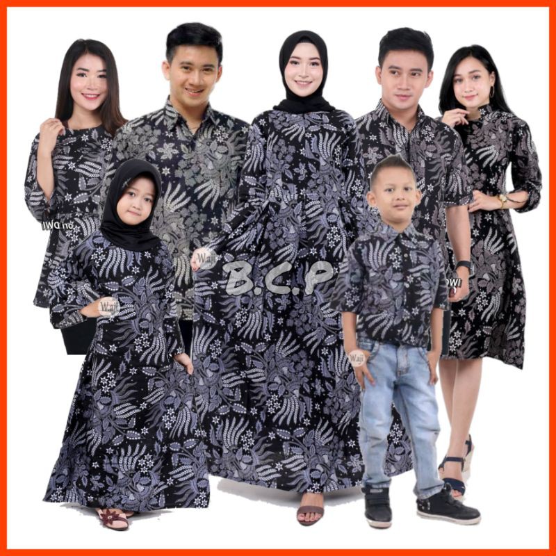 Batik Couple Keluarga Sania Ruffle Ori Ndoro Jowi Dnt Motif Manggar Abu Katun Premium M-xxl Bcp