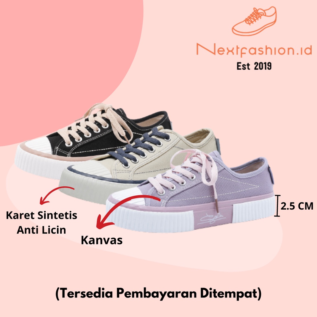 Sepatu Sneakers Kanvas Wanita Kasual Import Original Sport Shoes Warna Hitam Ungu Putih Nextfashion 