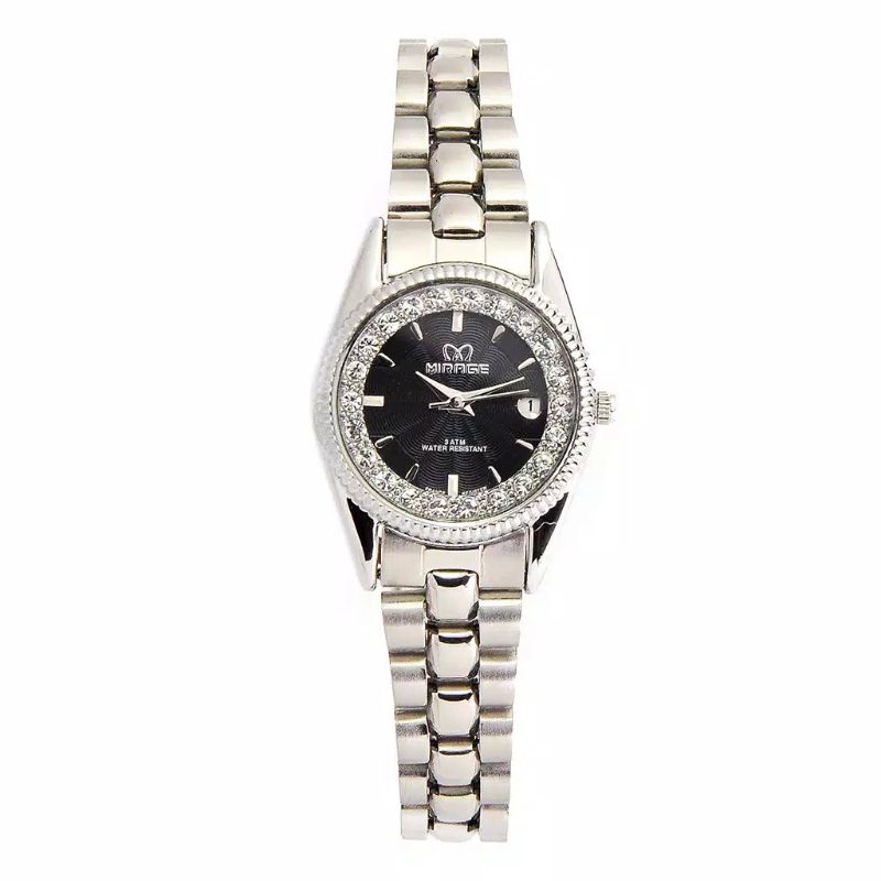 JAM TANGAN WANITA MIRAGE 1580l ORIGINAL WATER RESISITANT_JAM TANGAN CEWEK MIRAGE RANTAI SILVER_JAM TANGAN WANITA TAHAN AIR FITUR TANGGAL JAM TANGAN WANITA MODEL TERBARU SILVER PERMATA FREE BOX DAN BATRAI_JAM TANGAN KASUAL WANITA JAM TANGAN CEWEK MIRAGE