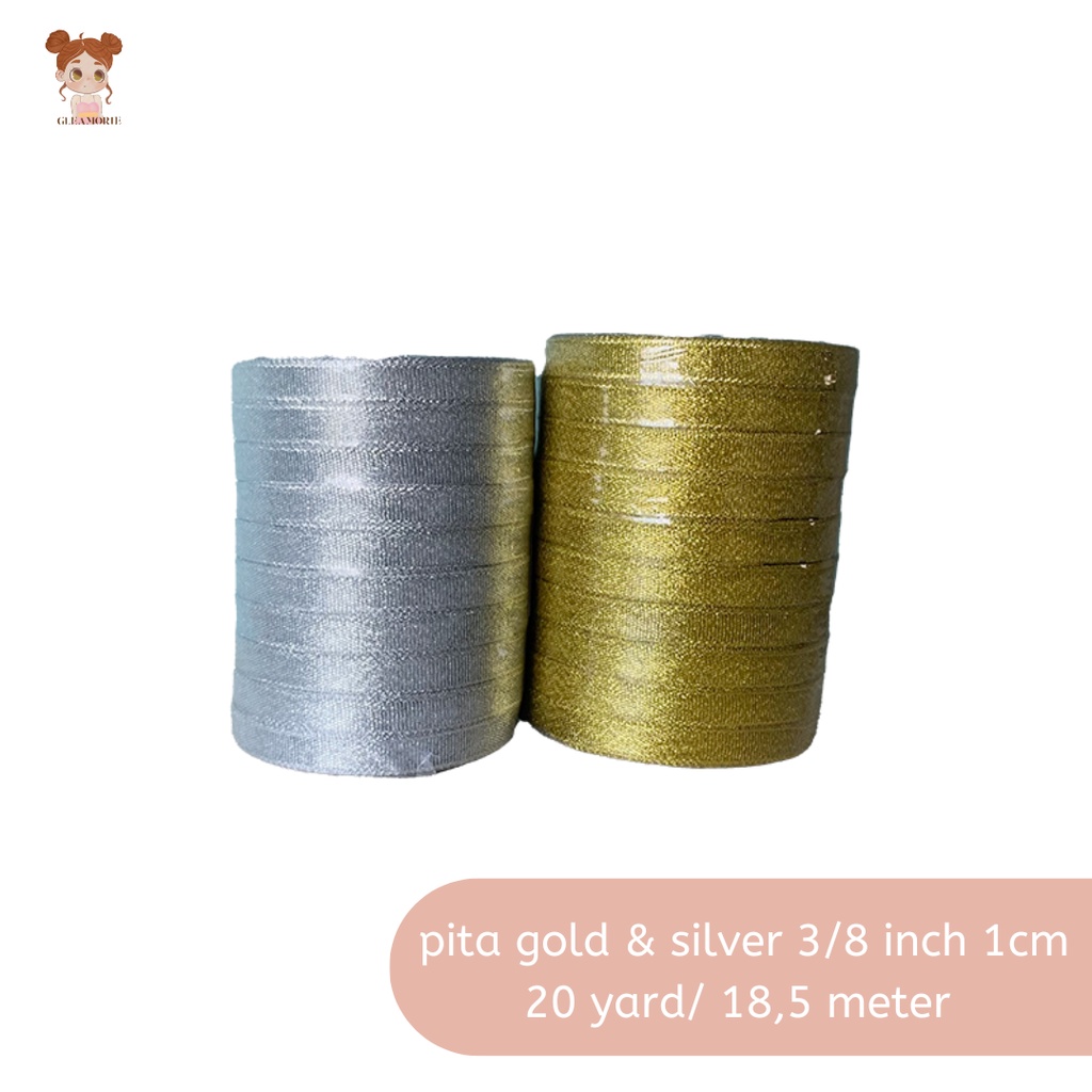 

pita gold / silver glitter 1cm 3/8 inch per roll 20 yard 18,4 meter grosir emas / perak