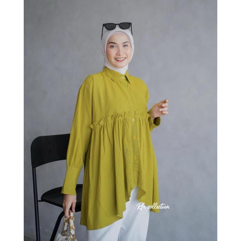 Kemeja Wanita Polos Fiorella Shirt / Blouse Katun Linen Kancing Depan M L XL LD 110 Lengan Panjang OOTD Remaja Dewasa Kekinian 2022