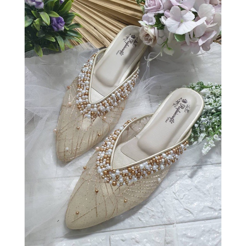 flatshoes gold kathy cantik tnggi 1cm