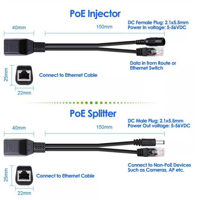 Passive PoE Power Over Ethernet Cable with Male &amp; Female Power Plug / Kabel Penghubung Aksesoris Pc Komputer Laptop Notebook ke IP Kamera Cctv dan Perangkat Poe Lain / Kabel Poe Splitter Injector Rj45 / Kabel Lan Support PoE / Kabel Poe Injektor Murah