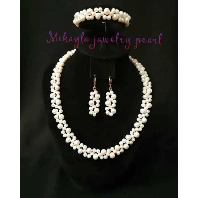 Perhiasan mutiara asli lombok|Perhiasan mutiara lombok|Perhiasan pesta mutiara asli lombok|Set mutia
