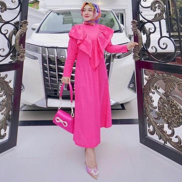 Dress Ruffle Katun Premium - Gamis Wanita Polos