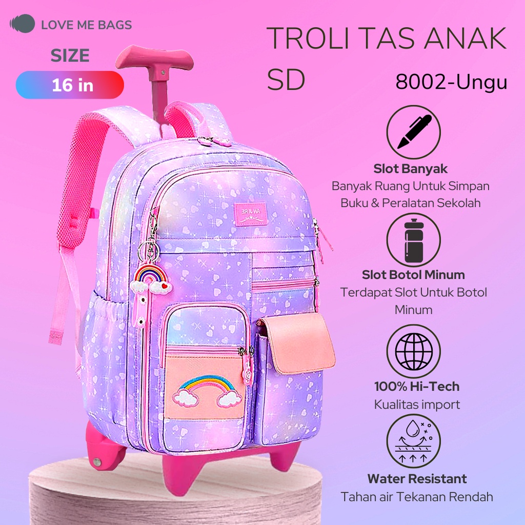 LMB Tas Troli Anak Sekolah Perempuan SD Remaja Rainbow Bahan Parasut Premium Import