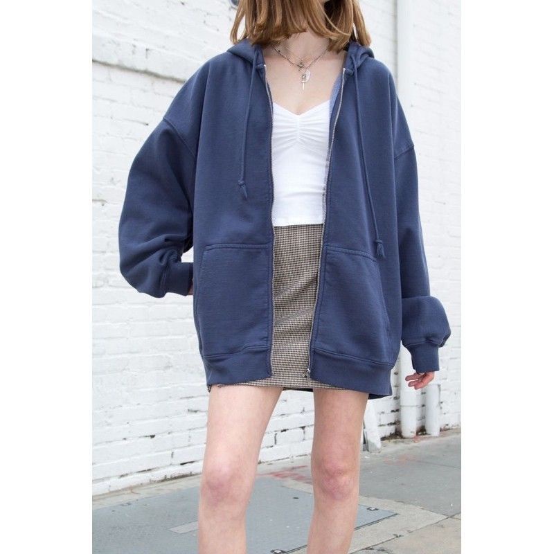 Jaket Hoodie Polos Resleting Navy Zipper Wanita &amp; Pria Distro Oversize Carla