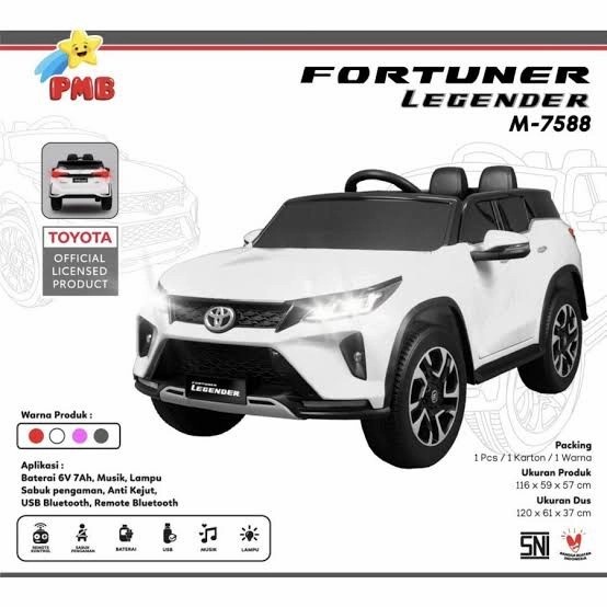 Mobil Aki Toyota Fortuner M 7588 PMB 6v Anak Charger Remote Gearbox