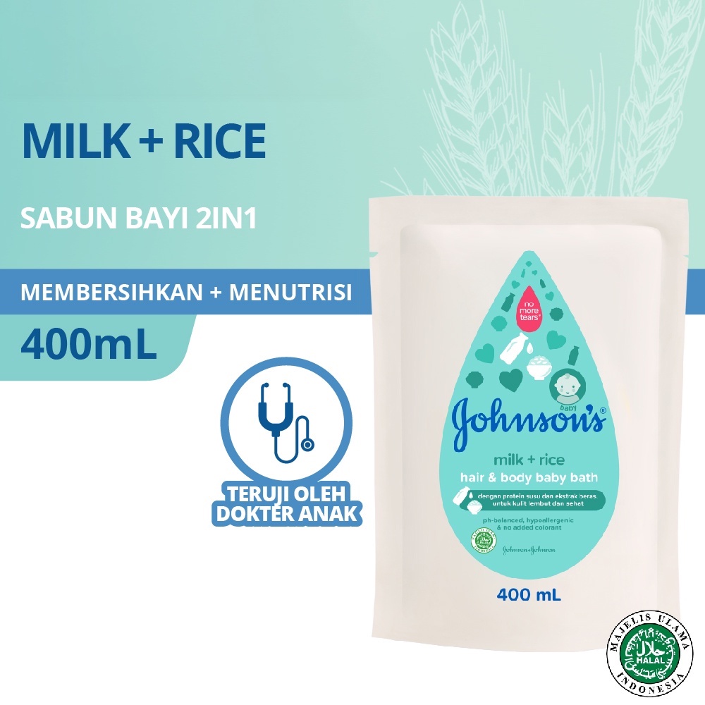 Johnson's Baby Milk + Rice Hair and Body Baby Bath Refill 400ml