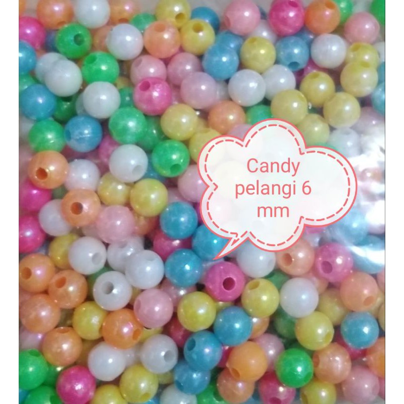 Grosir Mote manik bulat candy pelangi 6 mm / 8 mm