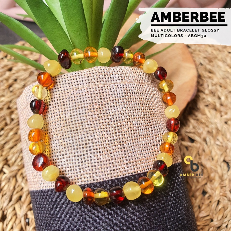 [BEST SELLER] Gelang Amber Baltic Lithuania Dewasa Premium Glossy Multicolors Stretchy By Amber Bee