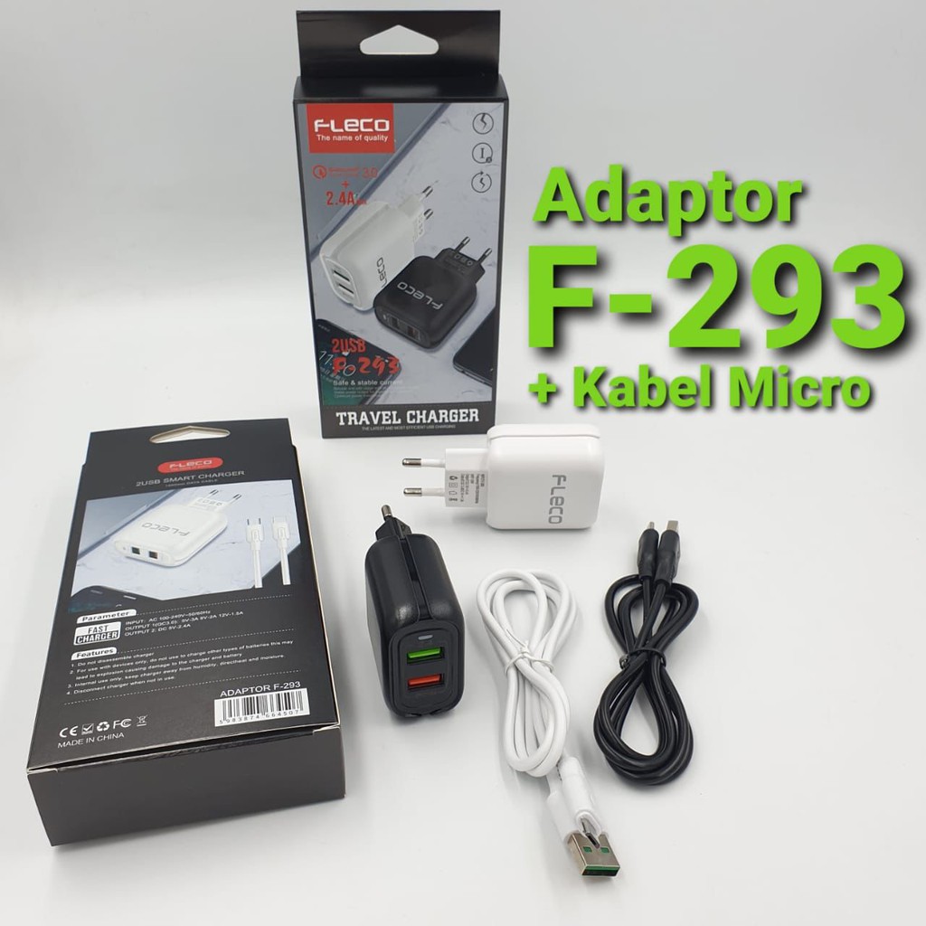 PROMO CHARGER FLECO F-293 ORI 2USB MICRO/ TYPE C