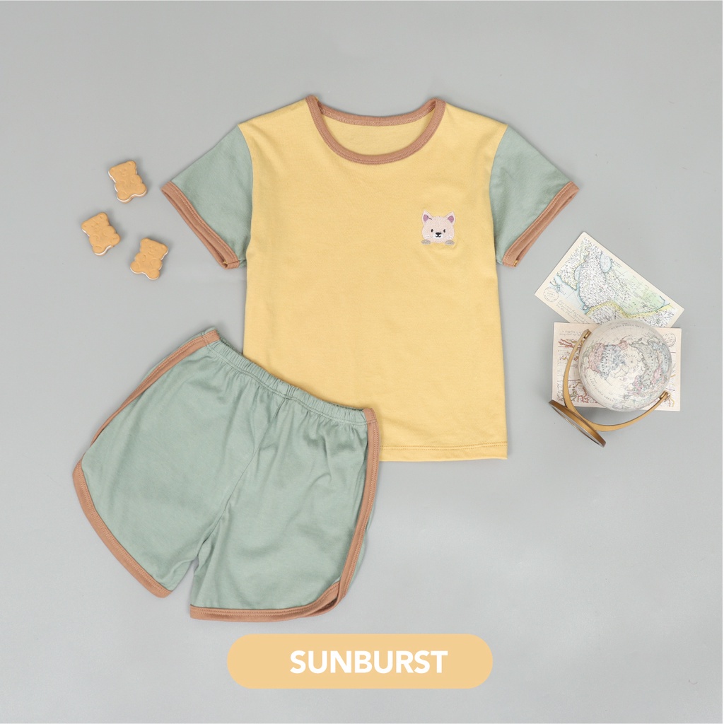 VS - Setelan Anak Kaos Anak Retro Set Tricolour | Setelan Anak Katun 1-5 Thn / Playset / Basic Tee Hotpants