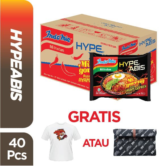 

PROMO 1 DUS 40 PCS - INDOMIE HYPEABIS AYAM GEPREK + FREE BAJU ATAU POUCH TERMURAH