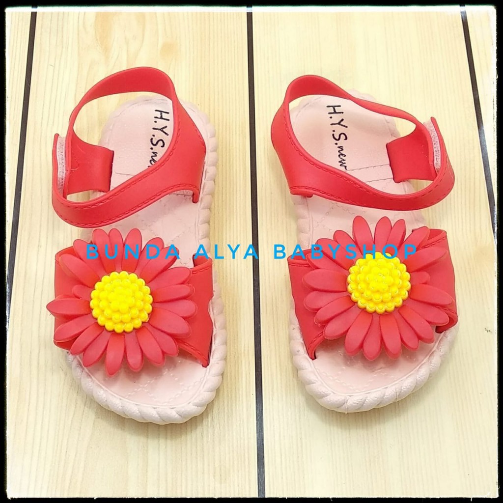 Sendal Anak Perempuan IMPORT Usia 2 3 4 Tahun Bunga MERAH Elastis - Sepatu Sandal Anak Cewek Lentur Bunga Kuning Anti Licin Alas Karet