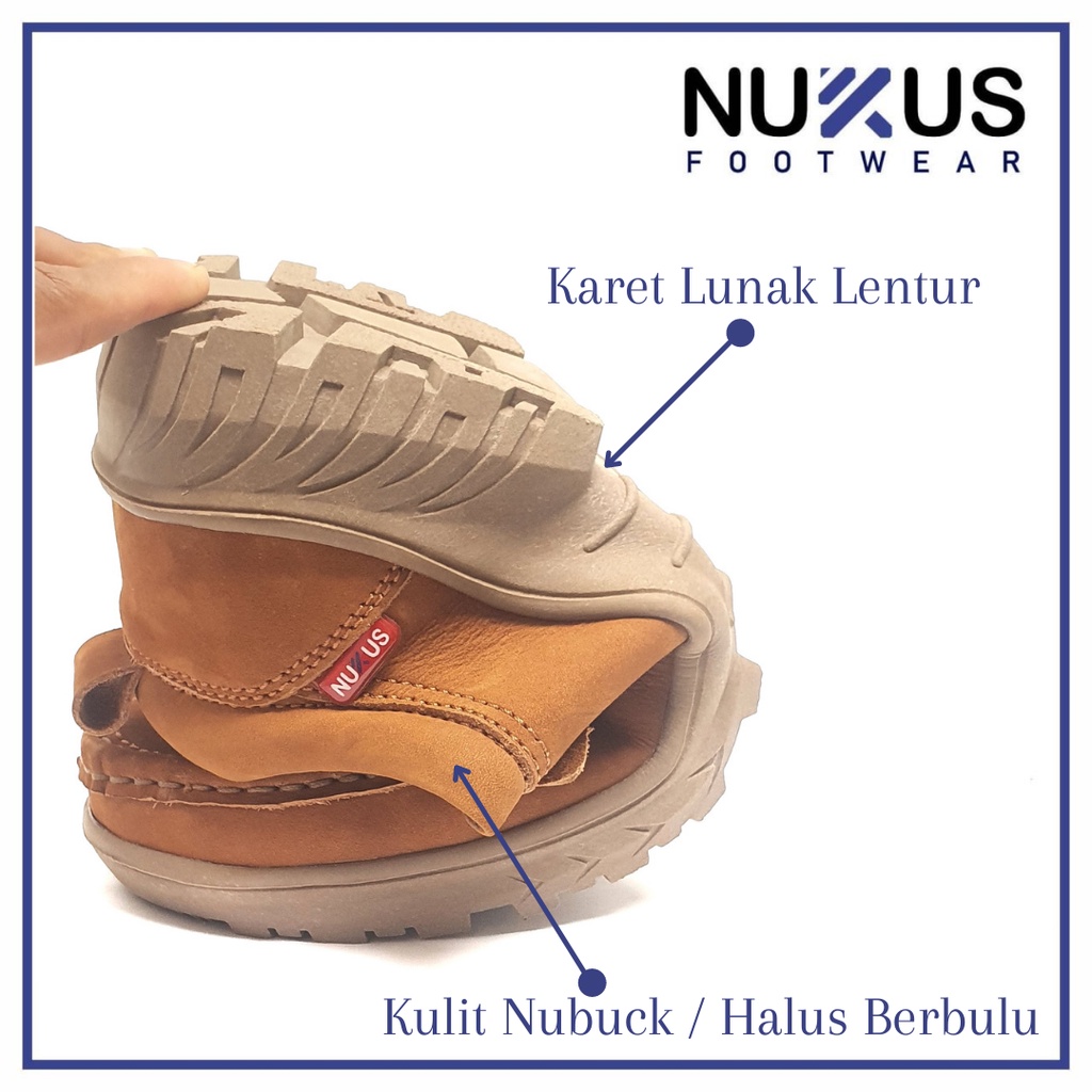 Nukus Footwear Sepatu Pria Slip On Kulit Nubuck Sepatu Kasual Kulit Sapi Asli Coklat Tan - NKS K 02