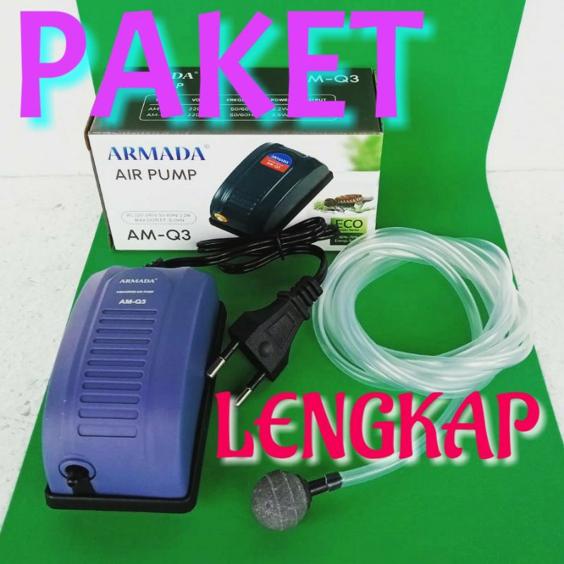 paket lengkap aerator airpump ARMADA AM AP Q3 A air pump full set komplit mesin gelembung udara 1 lubang aquarium aquascape kolam