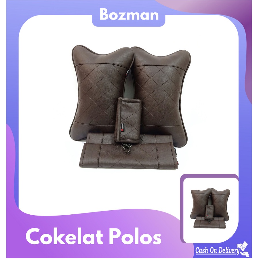 Bantal Mobil Set 3 In 1 Cokelat Tua Polos / Aksesories Mobil Termurah isi 2 bantal mobil 2 seatbelt dan 1dompet stnk