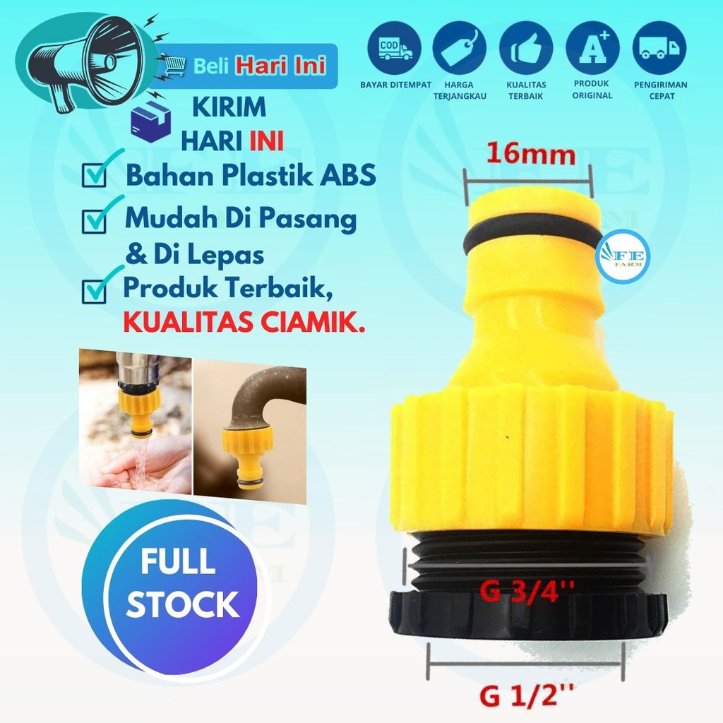 Konektor Kran Adaptor Kran Konektor Quick Connect Pipa 1/2&quot; 3/4&quot; untuk Irigasi Taman FEFARM