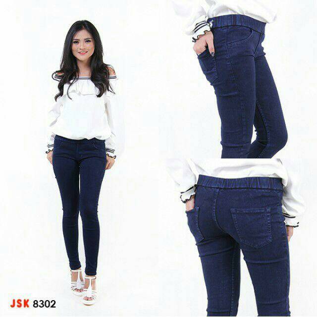 Celana pinggang karet soft jeans stretch E&r