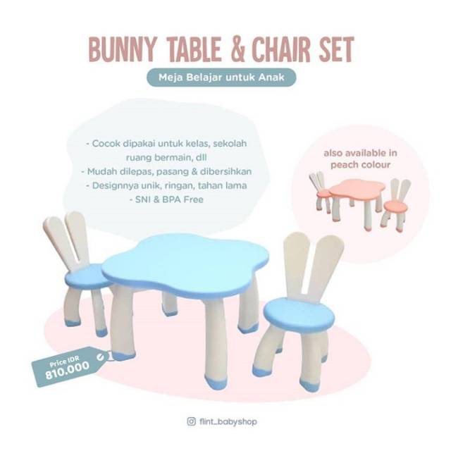 Bunny table &amp; chair set meja kursi bermain dan belajar