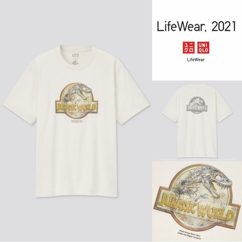 Original Kaos Uniqlo UT JW x SORAYAMA Jurassic World Lengan Pendek Off White Full Tag