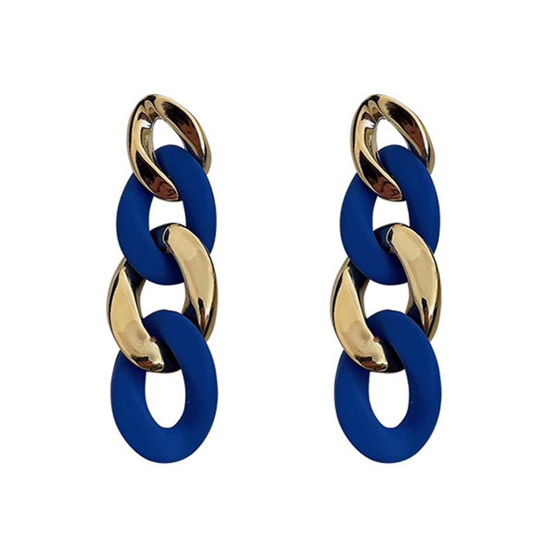 Anting Rantai Panjang Bentuk Bulat Hati Geometris Bahan Akrilik Warna Biru Gaya Vintage Untuk Wanita