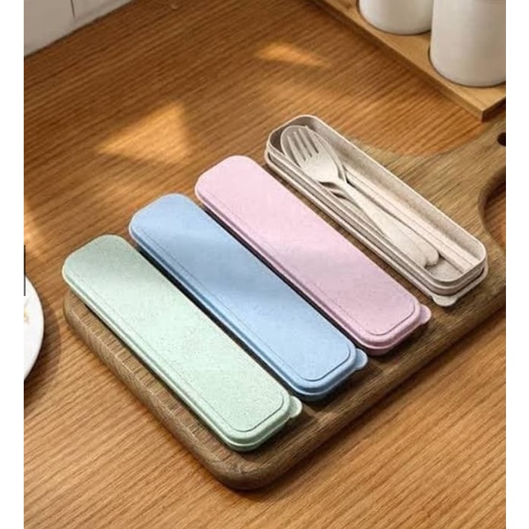 Sendok Set Jerami Souvenir Korean Sumpit Travel Gandum Unik Alat Makan Kado Lunch Box Kotak Makan-2