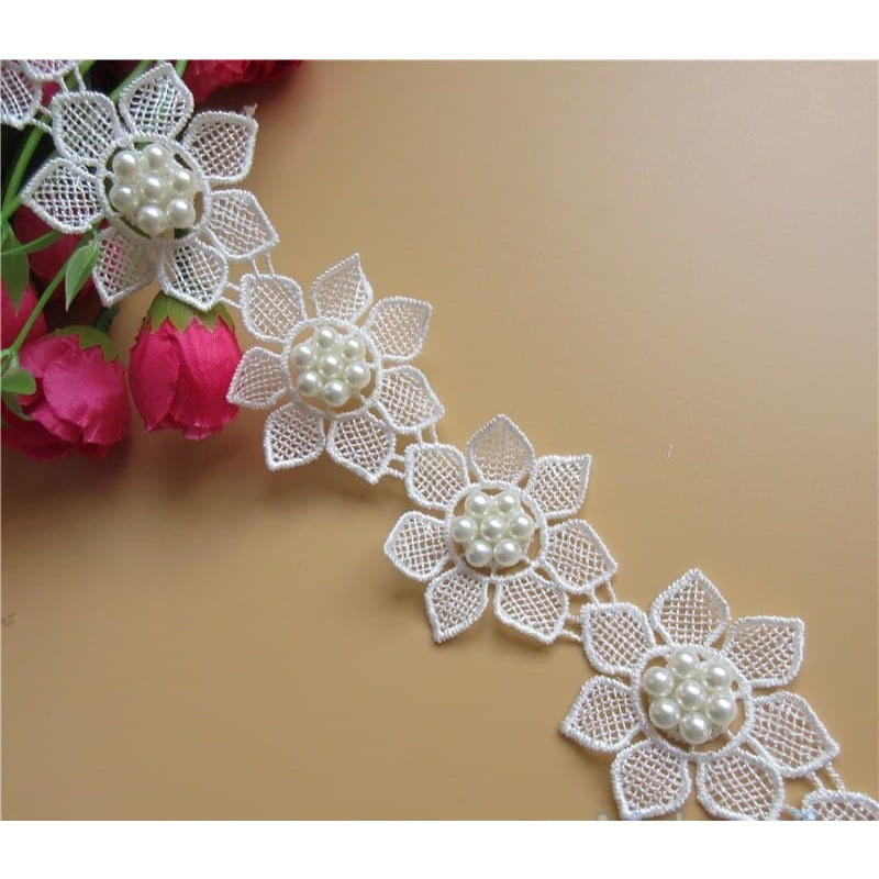 Lace Patch - White Flower Beading #20 (6pcs)