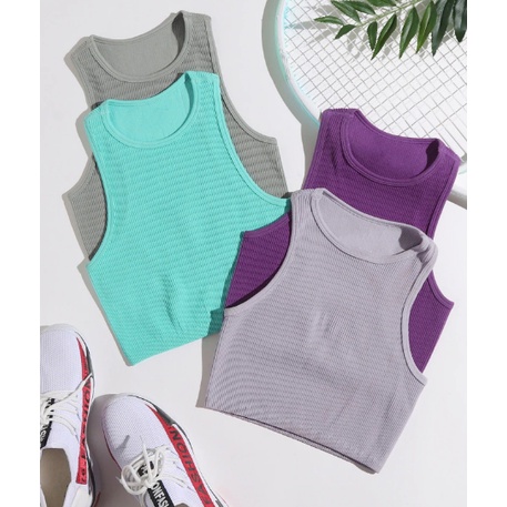 KINDSTORE❤ | Tank Top Wanita Musim Panas Loui Crop Top/Tank Top Olahraga Tanpa Lengan