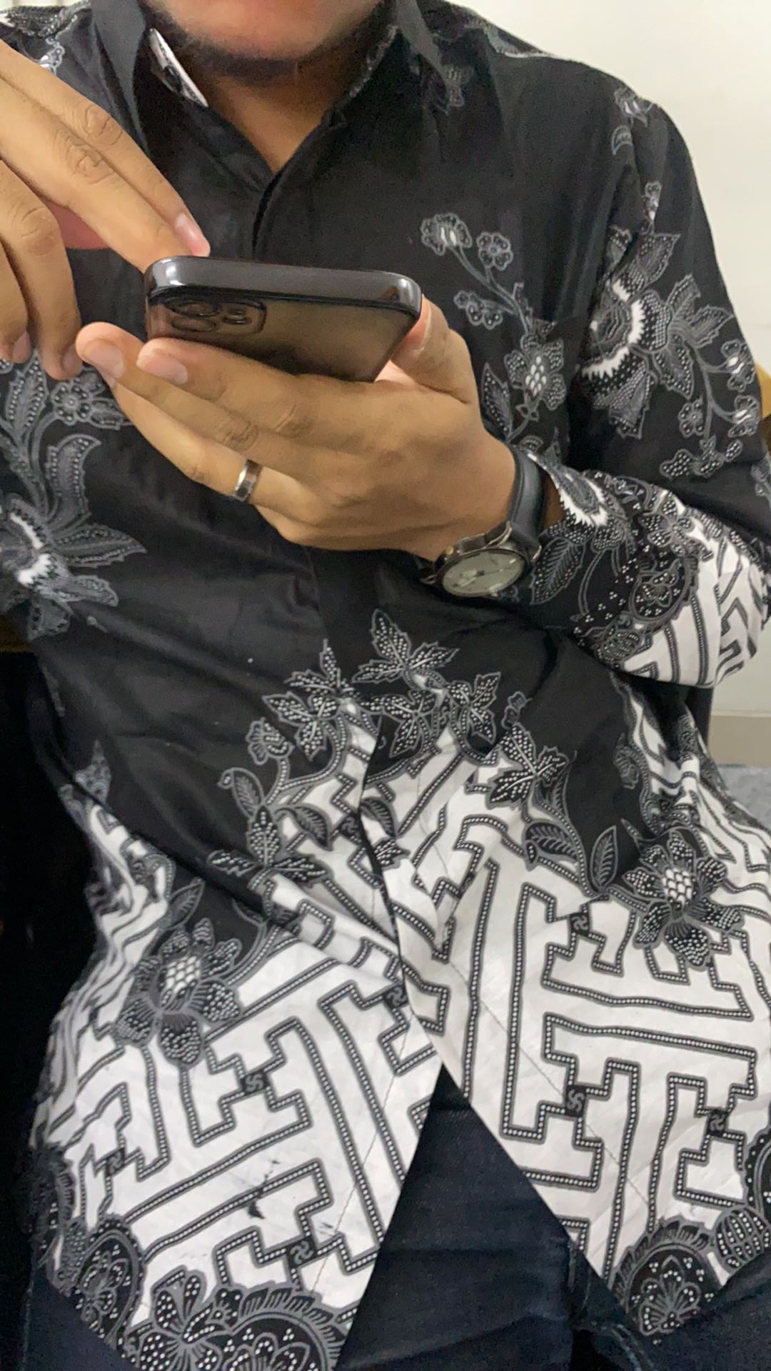 Bswart Hrb026 Kenongo Hem Batik Gunungan Hitam Putih Kemeja Batik Pria