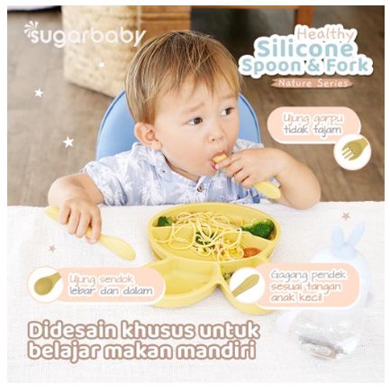 SUGAR BABY HEALTHY SILICONE SPOON &amp; FORK NATURE SERIES