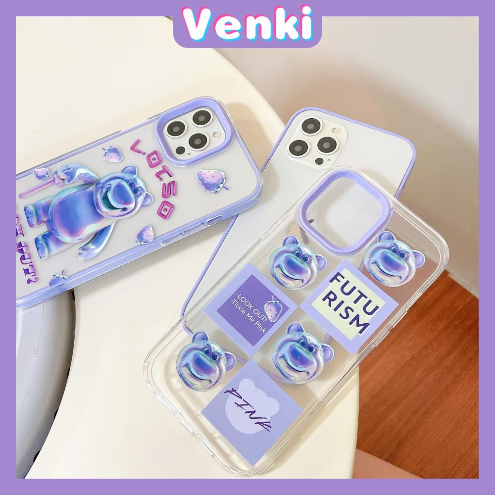 iPhone Case Silicone Soft Case 3-in-1 Clear Case Square Edge Removable Acrylic Frame Protection Screen Protector Camera Shockproof Purple Strawberry Bear Cartoon Cute Style For iPhone 13 Pro Max iPhone 12 Pro Max iPhone 11 Pro Max iPhone 7 Plus iPhone XR