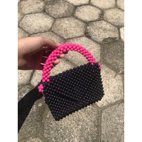 (READY PINK FANTA) Handle Bag / Beads Bag / Beaded Bag / Pearl Bag / Tas Manik-Manik