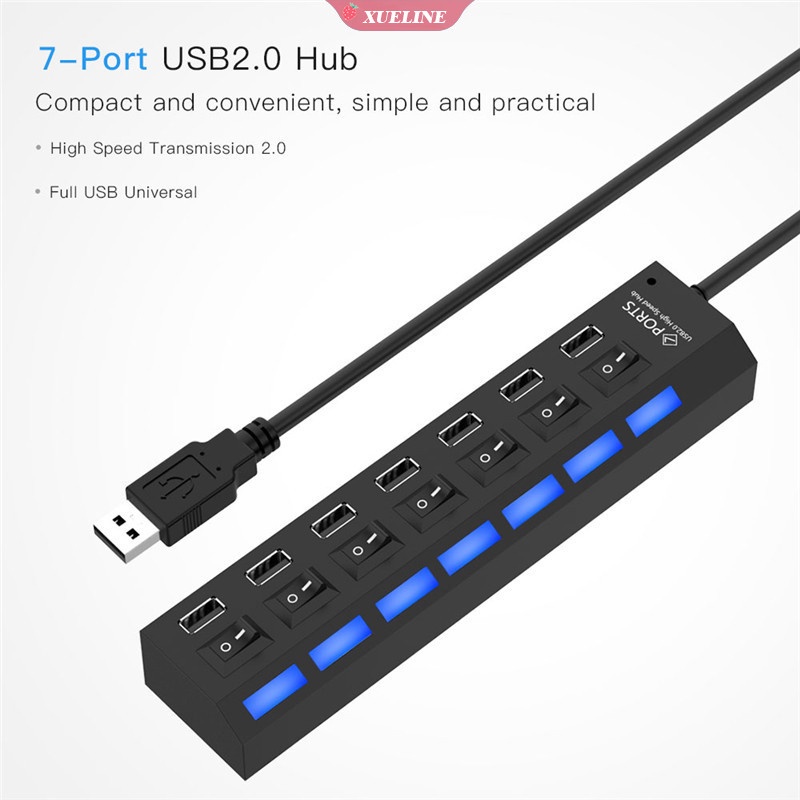 Hub Splitter 4 / 7 Port USB 2.0 High Speed Dengan Saklar ON / OFF + Lampu Indikator LED Untuk Desktop / Laptop