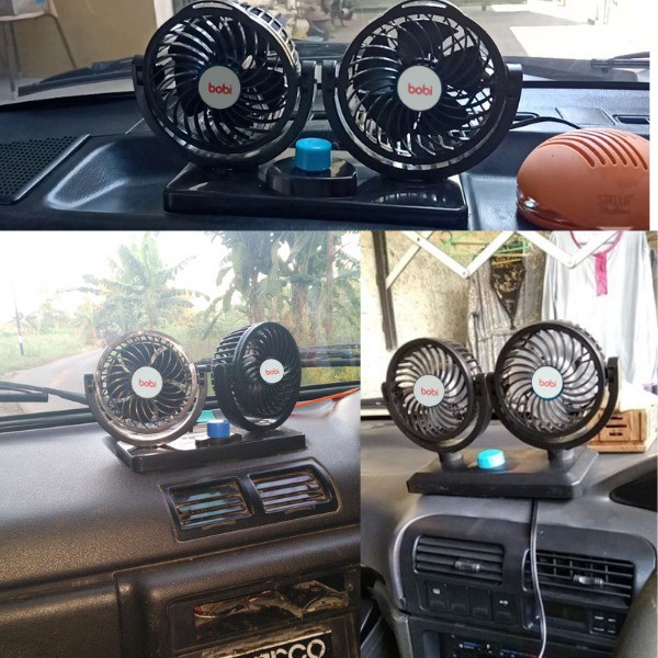 Kipas Angin Mobil Double  Merk Bobi - Headed Fan Aksesoris Mobil Interior - KipasAngin Mobil Termurah