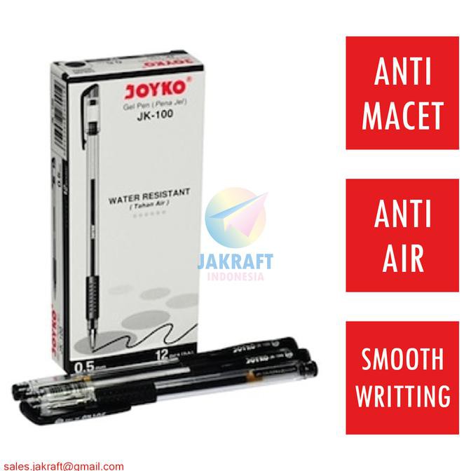 

ITERLARISl Pulpen Bolpen JOYKO Gel Pen JK-100 (Hitam) 0.5mm Anti Air Kenko ICLQl
