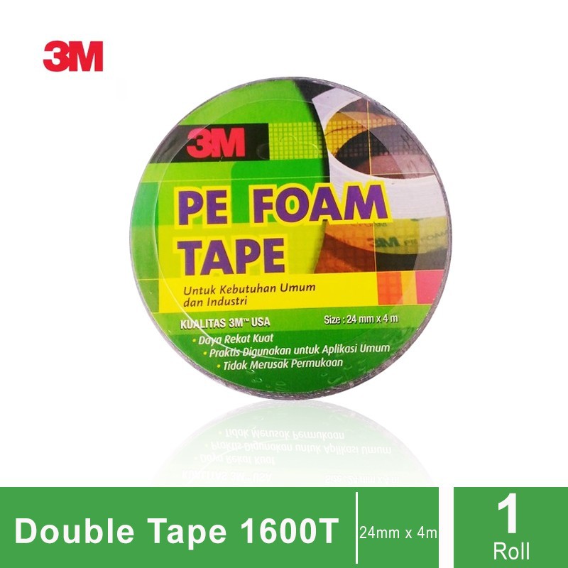 3M 1600 T Double Tape Pe Foam Tebal: 1.0 Mm, Size 24 Mm X 4M