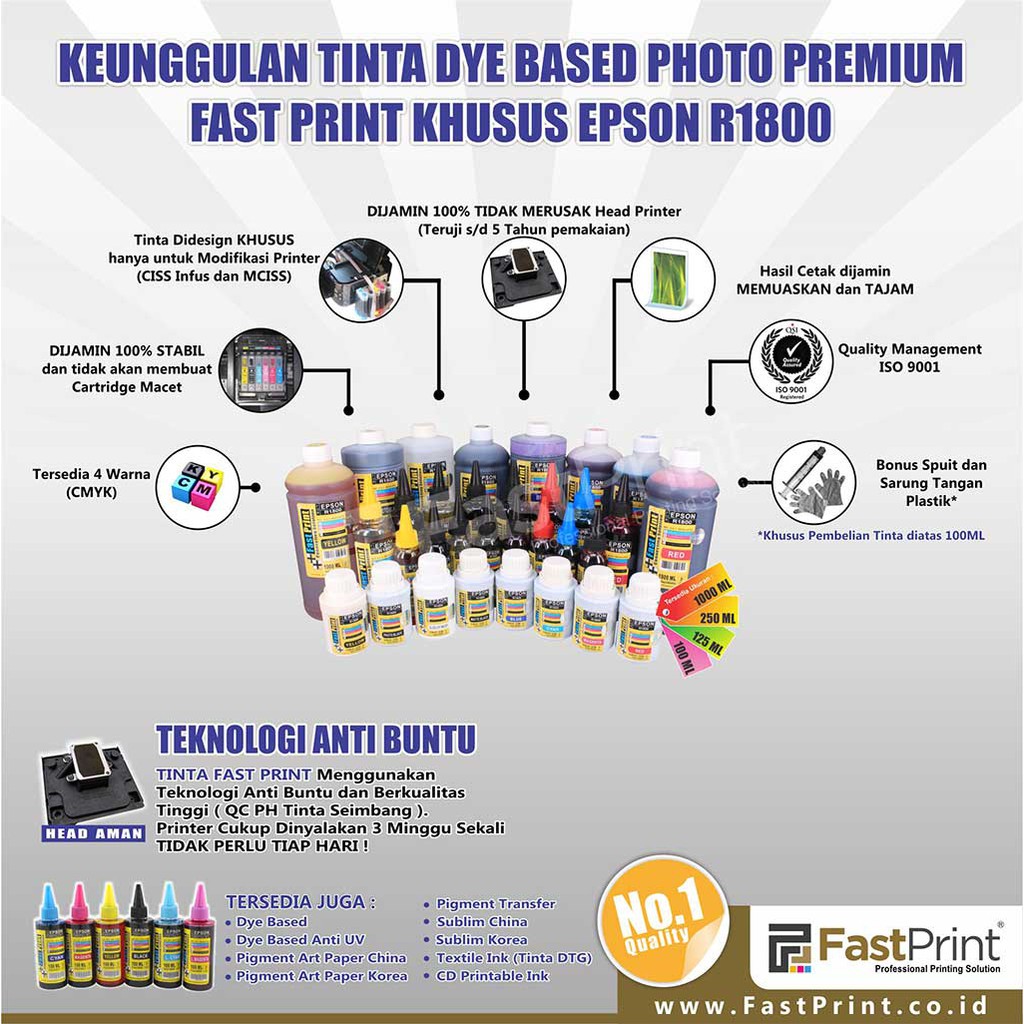 Fast Print Dye Based Photo Premium Epson R1800 - Photo Black - 100 ML